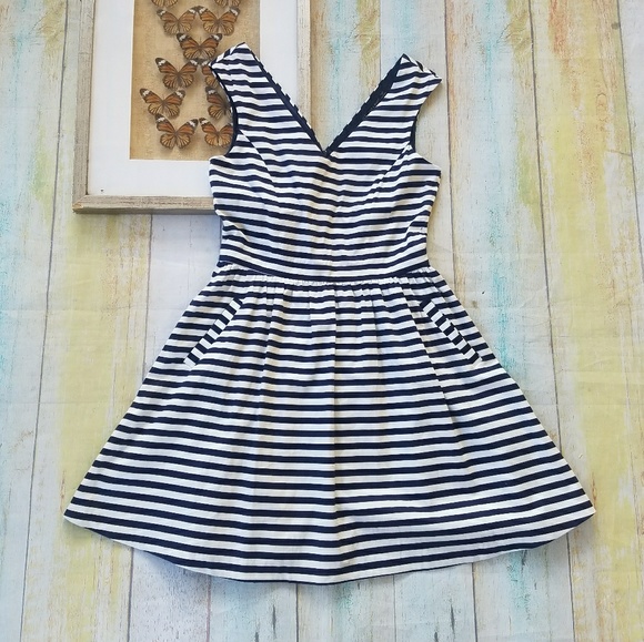Zara Dresses & Skirts - Zara Navy & White Striped Nautical Flare Dress M